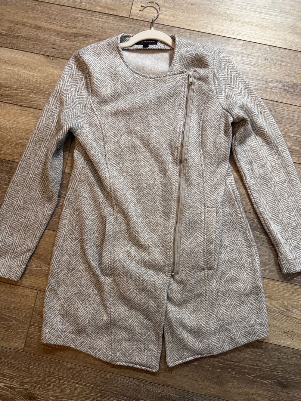 Banana Republic Factory fleece lined zip up herringbone sweater sz medium
